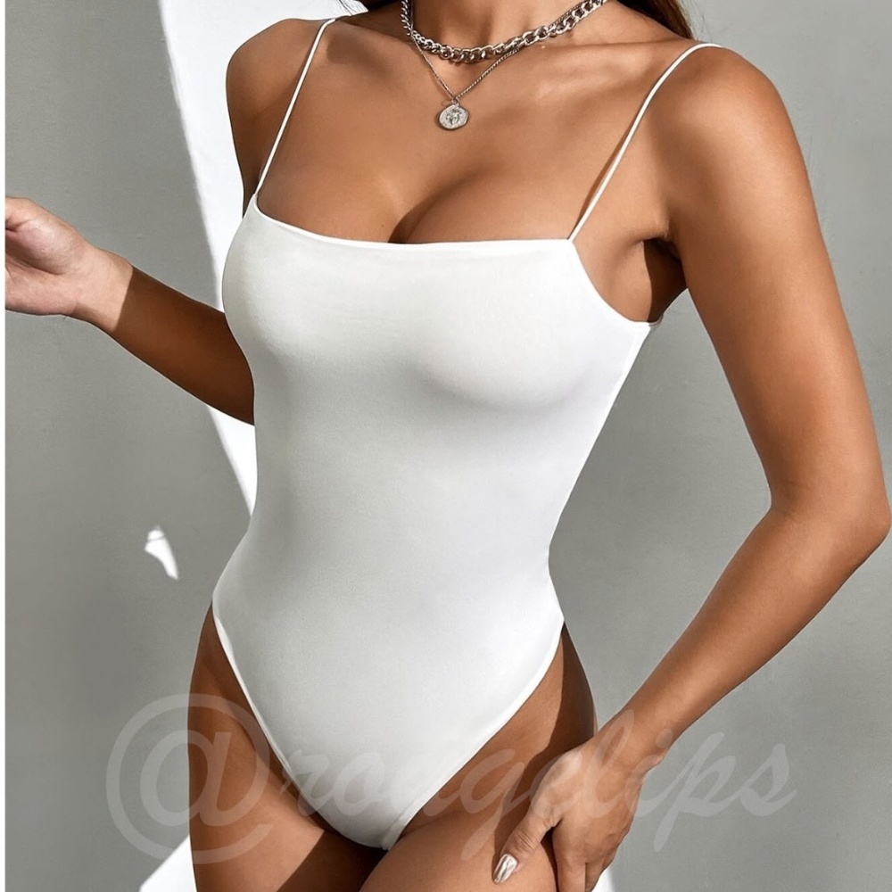 White Slim Bodysuit Cami Straps  Thick, Double-Layered